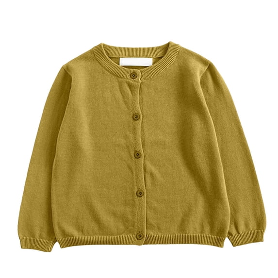 TTUHYWXI Unisex Boy' Girls' Cardigan Sweater V-Neck Long Sleeve Button Soild Cotton Knit Sweaters for 12 Months-8 Years (Light Yellow,2-3 Years)