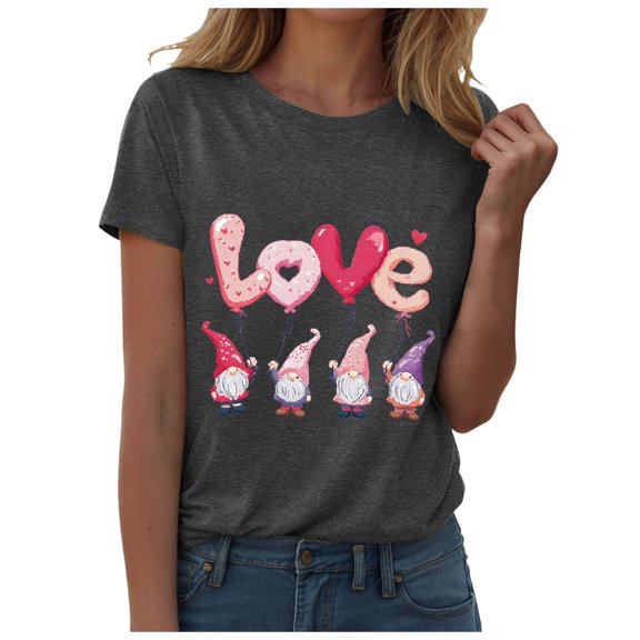 TTUHYWXI Valentines Shirt for Women Romantic Love Heart Bow T-Shirts Valentine Day Lover Tee Tops (Grey, XXL)