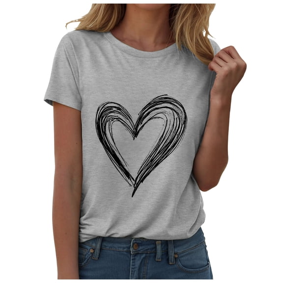 TTUHYWXI Valentines Shirts for Women: Cute Love Heart Shirt Valentine T Shirt Red Short Sleeve Casual Hearts Tops (Light Gray, S)