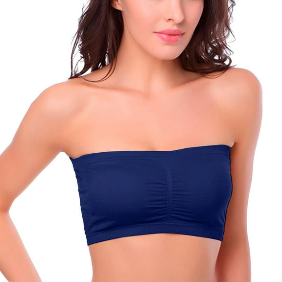 TTUHYWXI Women Bandeau Bra Padded Strapless Bralette Bra Seamless Bandeau Tube Top (Navy, XXL)