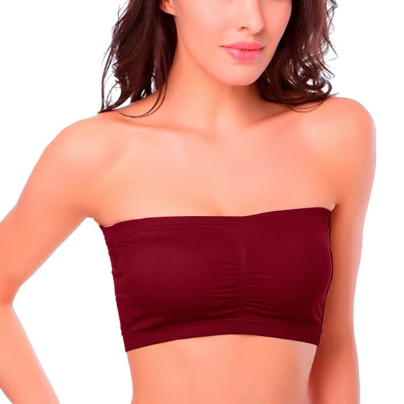 TTUHYWXI Women Bandeau Bra Padded Strapless Bralette Bra Seamless Bandeau Tube Top (Red, L)