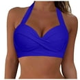 thumbnail image 1 of TTUHYWXI Women Bikini Top Push Up Swim Top Halter Retro Bathing Suit Top Padded Swimsuit Top Only,Blue S, 1 of 5