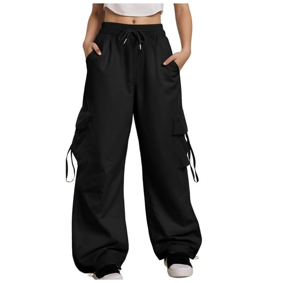 TTUHYWXI Women Cargo Pants Baggy Y2K Clothing Multi Pockets High Waist Loose Straight Leg Pants Vintage Grunge Clothes (Black, XXL)