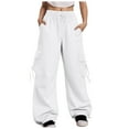 thumbnail image 1 of TTUHYWXI Women Cargo Pants Baggy Y2K Clothing Multi Pockets High Waist Loose Straight Leg Pants Vintage Grunge Clothes (White, 4XL), 1 of 6