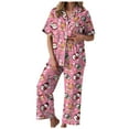 thumbnail image 1 of TTUHYWXI Women Christmas Lounge Pajama Set Satin Long Sleeve Button Down Shirt Pants Set 2 Piece Santa Print Pjs Outfits (Pink, XXL), 1 of 5