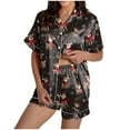thumbnail image 1 of TTUHYWXI Women Christmas Pajamas Shorts Set Cute Nutcracker Button Down Pj Set Silk Satin 2 Piece Short Sleeve Xmas Jammies (Brown, XXL), 1 of 7