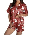 thumbnail image 1 of TTUHYWXI Women Christmas Pajamas Shorts Set White Christmas Pajamas Short Sleeves Shirt and Shorts 2 Piece Pjs Sleepwear (Watermelon Red, S), 1 of 7