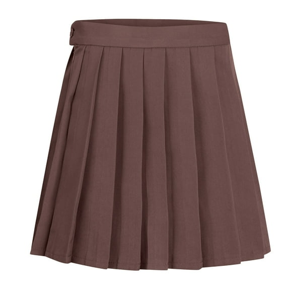 TTUHYWXI Women Girls Pleated Skirts with Shorts, Elastic Waist Uniform Plus Size Tennis Casual Skirt, 2 Years - US 4XL (Coffee, L)