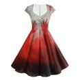 thumbnail image 1 of TTUHYWXI Women Halloween Dress Ghost Pumpkin Scary Bloody Print Retro 1950s Cap Sleeve A Line Cocktail Party Dress (Brick Red, XL), 1 of 8