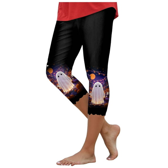 TTUHYWXI Women Halloween Yoga Pants High Waist Sports Capri Sweatpants Stretch Tummy Control Athletic Workout Leggings (Light Purple, XL)