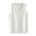 thumbnail image 1 of TTUHYWXI Women Knitted Cotton V-Neck Vest JK Uniform Pullover Sleeveless Sweater School Cardigan (White, XL), 1 of 3