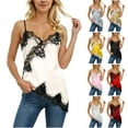 thumbnail image 1 of TTUHYWXI Women Lace Trim Satin Tank Top V Neck Silk Camisole Tops Asymmetrical Backless Spaghetti Strap Tank Cami Shirts (Beige, M), 1 of 5