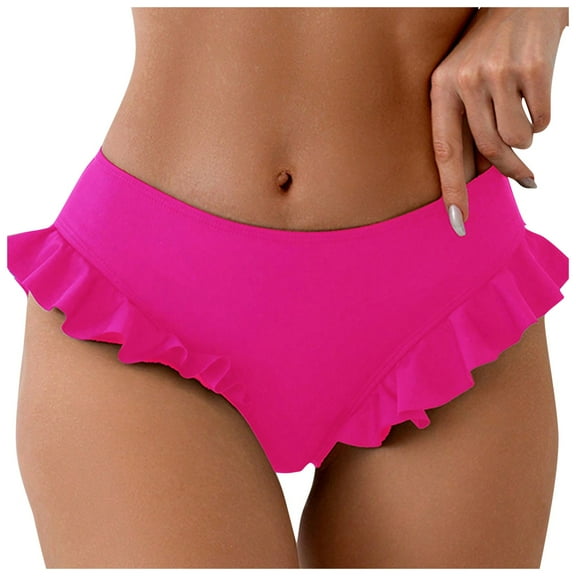 TTUHYWXI Women Mid Waist Bikini Bottom Swimming Trunks Ruffle Trim Swimsuit Swim Briefs Bathing Suit Bottom (Hot Pink, S)