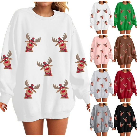 TTUHYWXI Women Santa Claus Sweatshirt Christmas Crewneck Pullover Tops Long Sleeve Oversized Graphic Shirts Xmas Holiday (Light Gray, M)