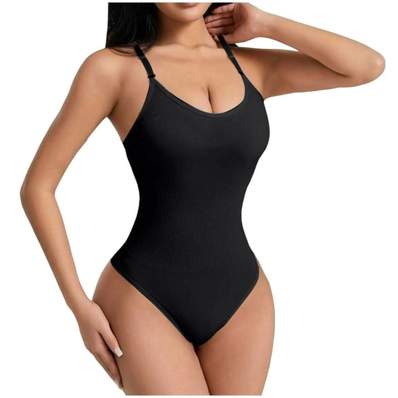 TTUHYWXI Women Sexy Square Neck Thong Bodysuit Backless Cami Bodysuit Top (Black, L)