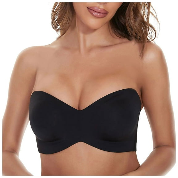 TTUHYWXI Women Strapless Bra Non-Slip Silicone Bandeau Bras Soft Underwire Tube Top (Black, XXL, 100B)