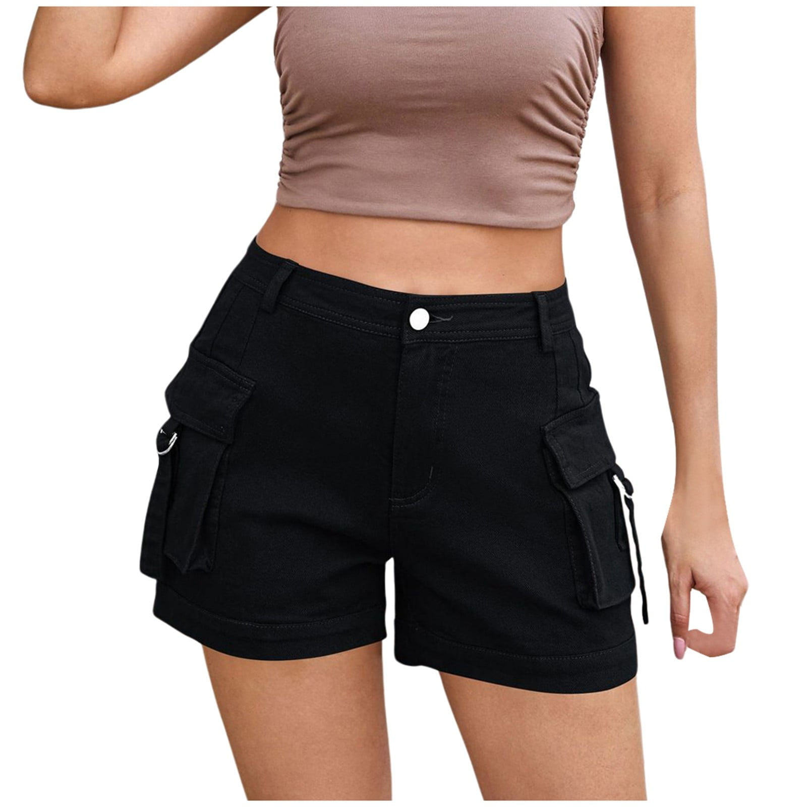 TTUHYWXI Women Stretchy Cargo Shorts High Waisted Jean