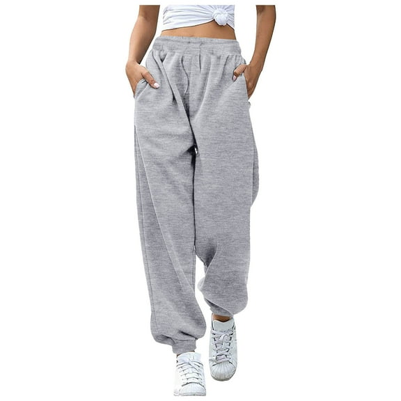 TTUHYWXI Women Sweatpants Baggy High Waisted Cinch Bottom Athletic Joggers Sweat Pants with Pockets (Grey, L)