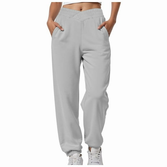 TTUHYWXI Women Sweatpants with Pockets Casual Low Rise Elastic Waisted Comfy Relaxed Fit Workout Joggers (Grey, S)