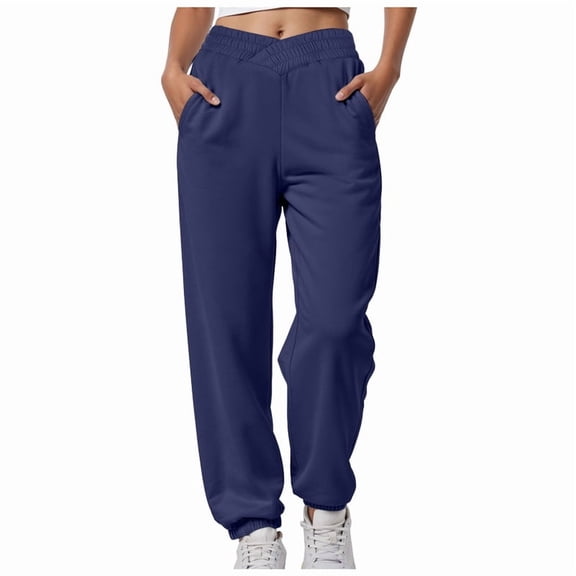 TTUHYWXI Women Sweatpants with Pockets Casual Low Rise Elastic Waisted Comfy Relaxed Fit Workout Joggers (Navy, M)