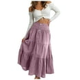 thumbnail image 1 of TTUHYWXI Women Tiered Ruffle Hem Denim Maxi Skirt Button Washed Swing A-Line Jean Maxi Skirt Casual Trendy Flowy Swing A-Line Skirt (Purple, M), 1 of 9