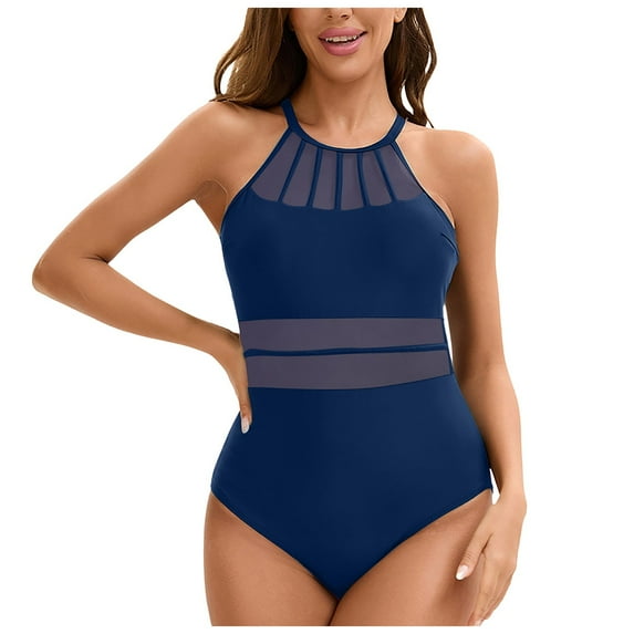 TTUHYWXI Women's One Piece Swimsuit Tummy Control Bathing Suit Ruched Swimwear Tie Back Shell Stitch Swim Suit (Blue, XXL)