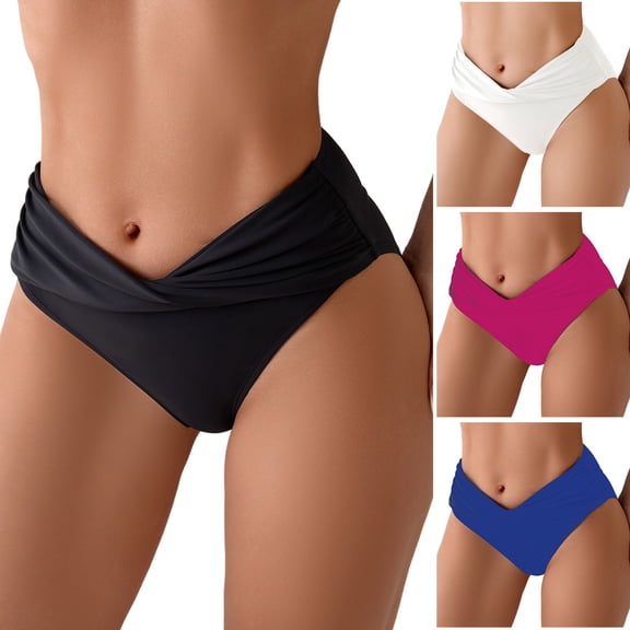 TTUHYWXI Women Twist Bikini Bottom Moderate High Cut Bathing Suit Bottoms Ruched Swimsuit Bottom (Black, L)