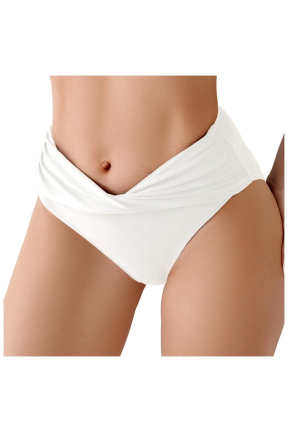 Women V Cut Cheeky Bikini Bottom - High Cut Bathing Suit Bottom Mid Rise Swim Bottoms Swimsuit (White, M)
