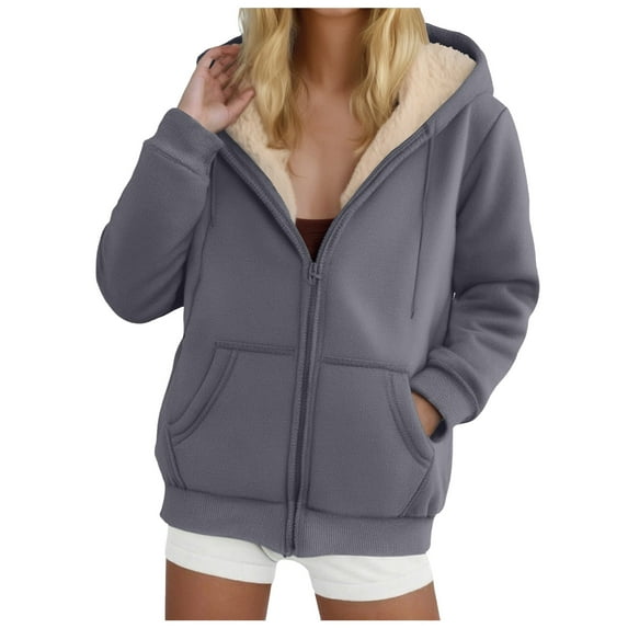 TTUHYWXI Women Zip Up Fleece Jacket Thick Sherpa Lined Hooded Sweatshirts Long Sleeve Winter Thermal Coats with Pockets (Dark Gray, XL)