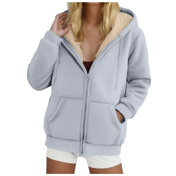 TTUHYWXI Women Zip Up Fleece Jacket Thick Sherpa Lined Hooded Sweatshirts Long Sleeve Winter Thermal Coats with Pockets (Light Gray, XL)