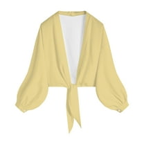 TTUHYWXI Women's 2025 Summer Lightweight Short Bolero Cardigan Shrug Sheer Tie Front Top 3/4 Sleeve Jacket for Dress (Yellow, XL)