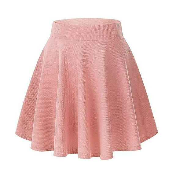 TTUHYWXI Women's Basic Versatile Stretchy Flared Casual Summer Mini Skater Skirt (Pink, XS)