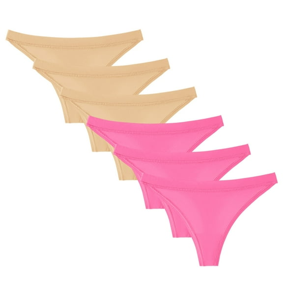 TTUHYWXI Women's Breathable Seamless Thong Panties No Show Underwear 6 Pack (Beige, L)