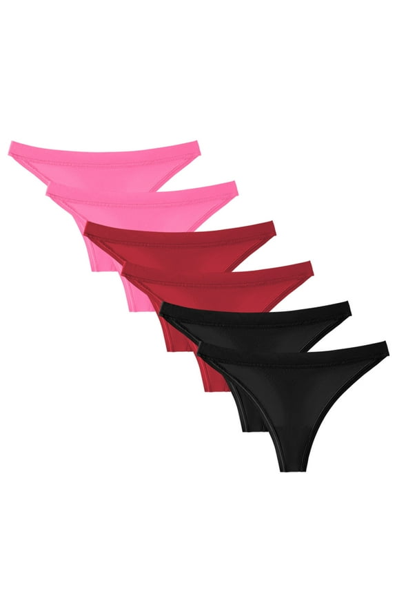 Women's Breathable Seamless Thong Panties No Show Underwear 6 Pack (Black, XXL)