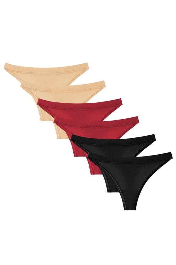 Women's Breathable Seamless Thong Panties No Show Underwear 6 Pack (Red, XXL)