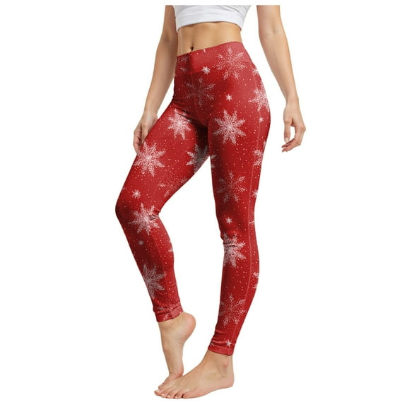 TTUHYWXI Women's Brushed Christmas Printed Leggings with Element Print (Red, L)