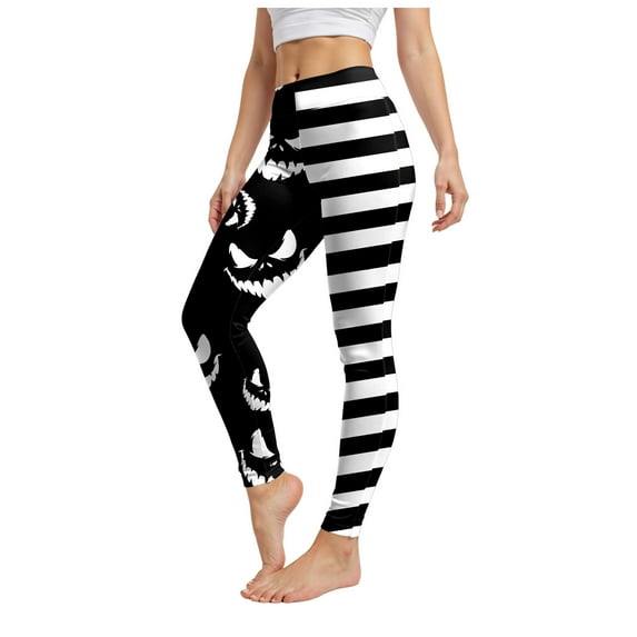 TTUHYWXI Women's Brushed Pumpkin Print Halloween Ankle Length Seasonal Printed Leggings (Black, S)