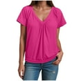 thumbnail image 1 of TTUHYWXI Women's Casual Summer T Shirts Short Sleeve V Neck Tops Tshirts (Hot Pink, XL), 1 of 5