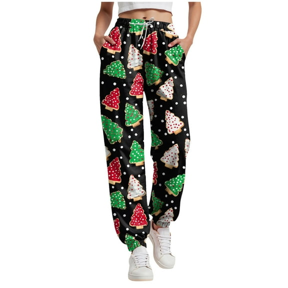 TTUHYWXI Women's Christmas Ugly Drawstring Pajamas Pants with Pocket (Black, 3XL)