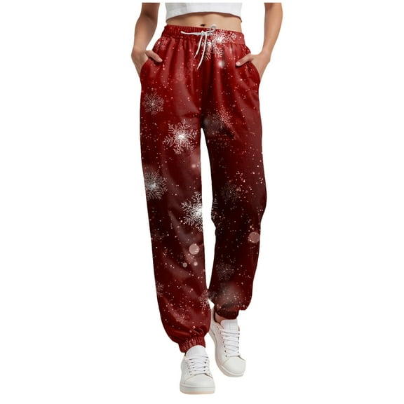 TTUHYWXI Women's Christmas Ugly Drawstring Pajamas Pants with Pocket (Wine, XL)