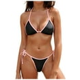 thumbnail image 1 of TTUHYWXI Women's Color Block Triangle Bikini Sets Two Piece String Swimsuit Spaghetti Strap Bathing Suits (Black, S), 1 of 9