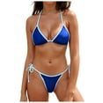 thumbnail image 1 of TTUHYWXI Women's Color Block Triangle Bikini Sets Two Piece String Swimsuit Spaghetti Strap Bathing Suits (Blue, XS), 1 of 9