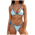 thumbnail image 1 of TTUHYWXI Women's Color Block Triangle Bikini Sets Two Piece String Swimsuit Spaghetti Strap Bathing Suits (Light Blue, S), 1 of 9