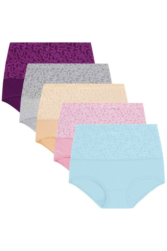 Women's Cotton Underwear High Waisted Full Coverage Ladies Panties 5 Pack (Regular & Plus Size) (Pink, XL)