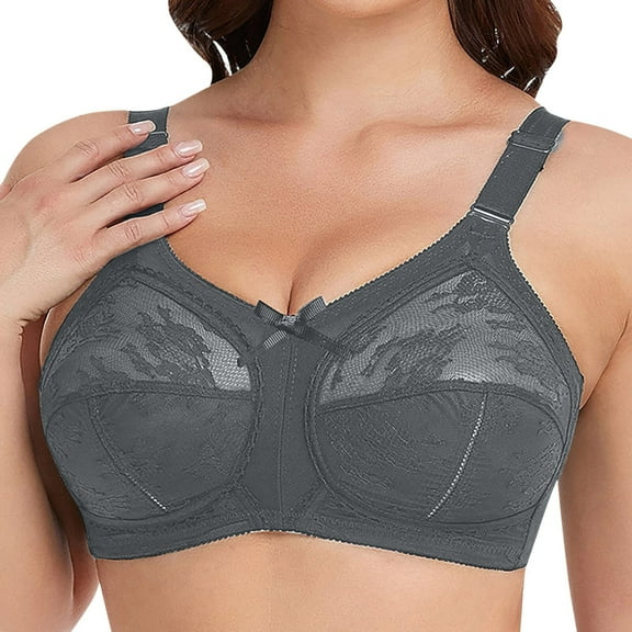 TTUHYWXI Women's Floral Lace Bra Plus Size Firm Hold Non Wired Non Padded Full Coverage Minimizer (Dark Gray, 36B-36D)