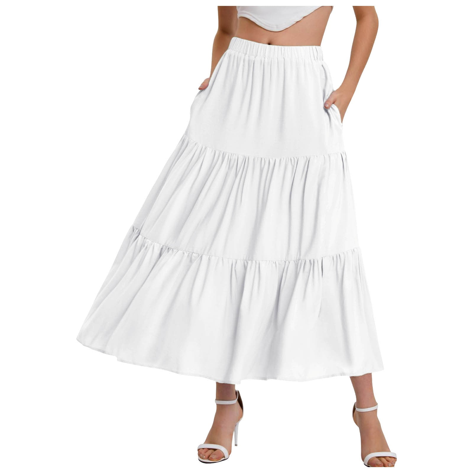 TTUHYWXI Women's Flowy Flared Ruffle Boho Long Skirt Summer Maxi Skirt — free download