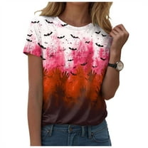 TTUHYWXI Women's Halloween Shirts Suitable Halloween Printing Short Sleeve Funny Casual Trendy Humor Tops (Red, XXL)