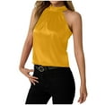 thumbnail image 1 of TTUHYWXI Women's Halter Tank Tops Satin Silk Backless Sleeveless Summer Camisole Going Out Top (Yellow, L), 1 of 9