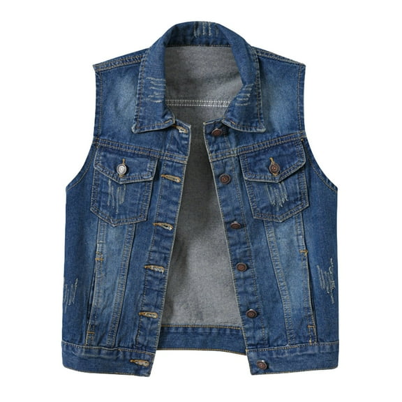 TTUHYWXI Women's Jean Vest Top 2025 Trendy Plus Size Sleeveless Denim Jacket Comfy Fit Frayed Sleeveless Jacket (Blue, 3XL)