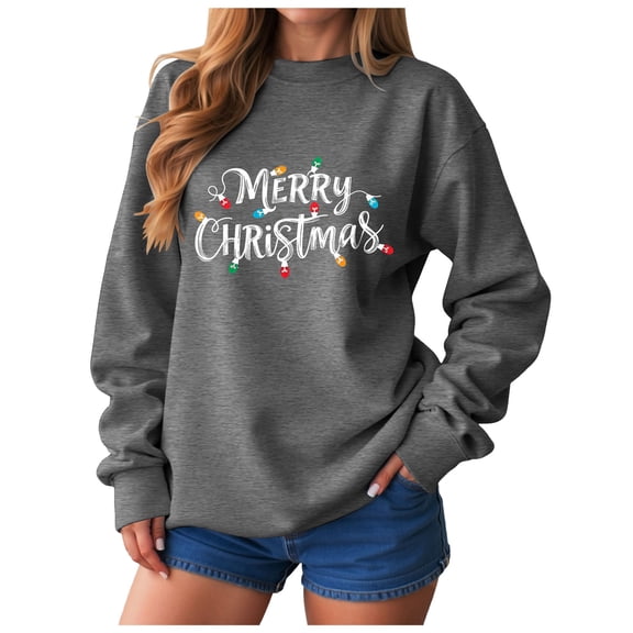 TTUHYWXI Women's Merry Christmas Oversized Pullover Sweatshirt With Lights - Holiday Xmas Sweater Top (Dark Gray, XL)